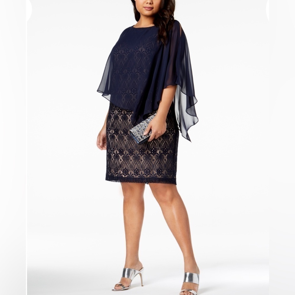 Connected Apparel Plus size dress shiffin overlay navy 20 W - Picture 1 of 8